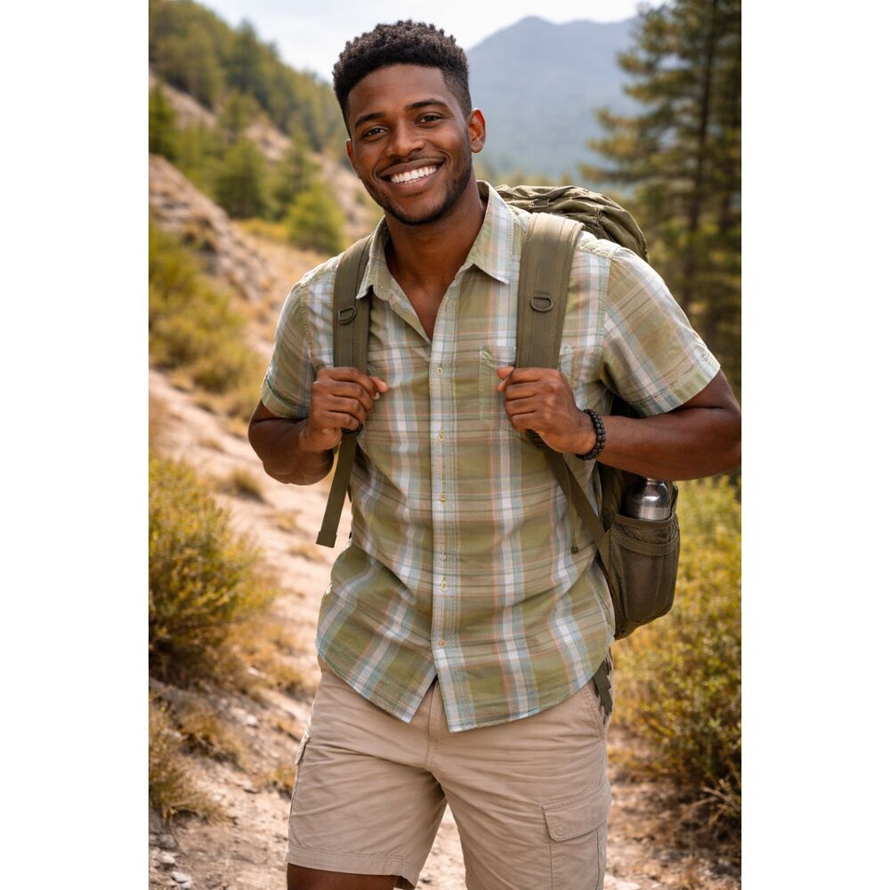 The North Face Men's Green Plaid Short Sleeve Button-Up Shirt XXL